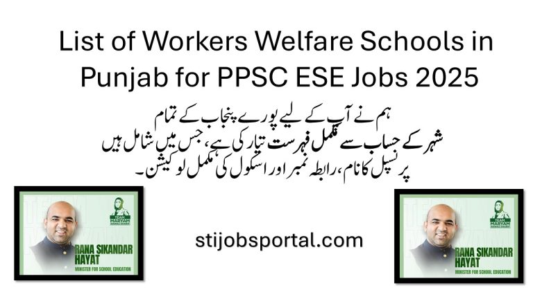 List of Workers Welfare Schools in Punjab for PPSC ESE Jobs 2025